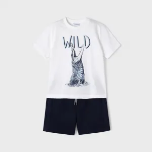 Трикотажен комплект wild с къси панталонки за момче Майорал в тъмно синьо