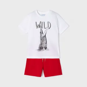 Трикотажен комплект wild с къси панталонки за момче Майорал в червено