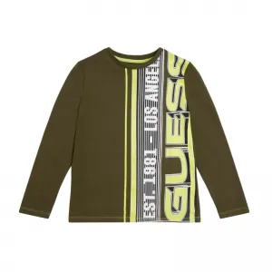 Блуза с дълъг ръкав за момче в цвят маслина Guess