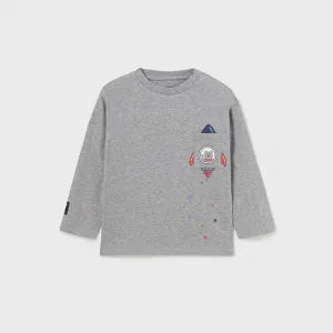Блуза с дълъг ръкав с джоб ракета за бебе момче в сиво Майорал