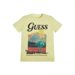 Тениска с къс ръкав в цвят лайм за момче с цветна щампа Guess