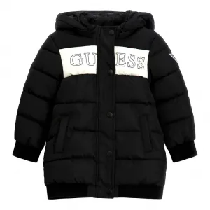 Дълго зимно двуцветно яке в черно и бяло за момиче Guess