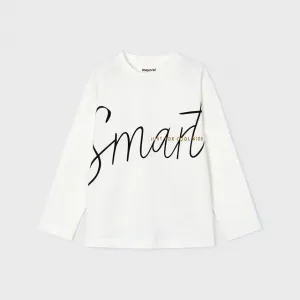 Тениска дълъг ръкав за мини момче smart в цвят сметана Майорал
