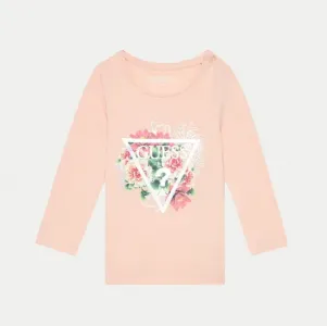 Бледо розова блуза с цветя и детайли в сребристо за бебе момиче Guess