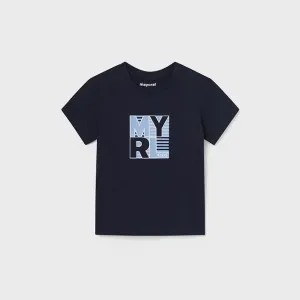 Тениска basic с къс ръкав в морско синьо за бебе момче с букви MYRL kids