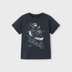 Тениска къс ръкав glow in the dark ролери в графитен цвят за мини момче Майорал