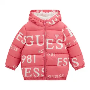 Oversize яке за мини момиче в розово с бели надписи Guess