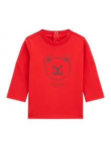 Червена блуза с дълъг ръкав за бебе момче Guess с контрастно мече
