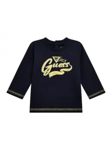 Тъмно синя блуза с дълъг ръкав за бебе момче с жълт надпис Guess