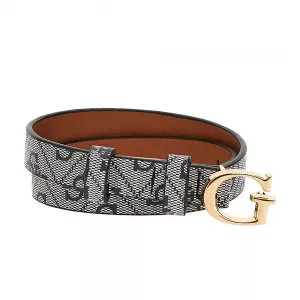 Колан за мини момиче в черно и бяло Guess със златиста тока G