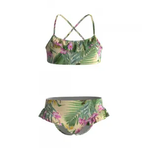 Бански от две части с къдрички за момиче Guess с тропически мотиви