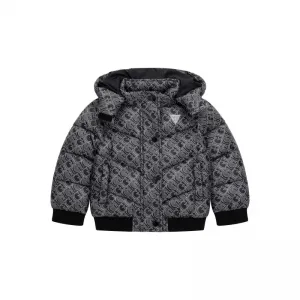 Спортно зимно яке за мини момиче в черен цвят покрито с лога Guess