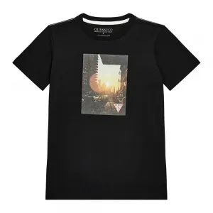 Тениска в черно за момче със снимка и лого Guess