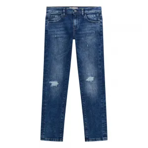 Деним панталон Slim Fit за момче с кръпки в тъмно син деним Guess