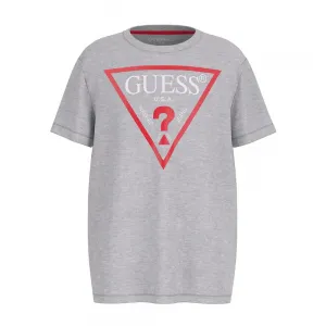 Сива тениска с къс ръкав за момче с червено лого Guess
