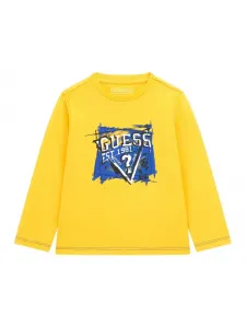 Жълта блуза с дълъг ръкав за мини момче с лого в бяло и синьо Guess