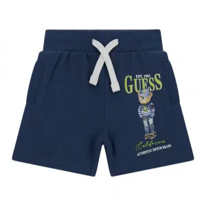 Къси спортни панталони за мини момче в цвят олово с мече и връзки Guess