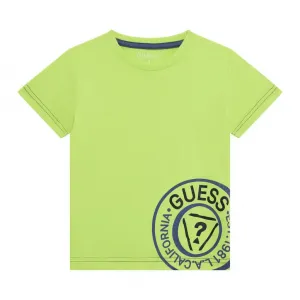 Електрикава тениска за мини момче с кръгла синя щампа Guess