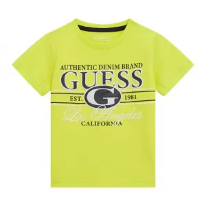 Електрикова тениска за мини момче с бродиран двуцветен надпис Guess