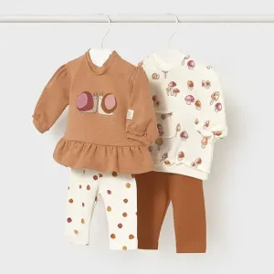 Комплект две блуза и два клина в цвят канела за бебе момиче Mayoral