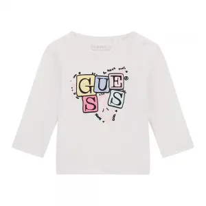 Бяла блуза за бебе момиче с гумирани цветни букви Guess