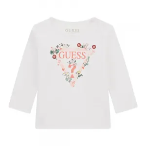 Бяла блуза за бебе момиче с цветя и животни Guess