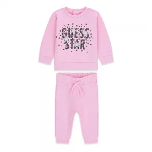 Спортна блуза и спортен панталон в розов цвят за бебе момиче с надпис Guess Star