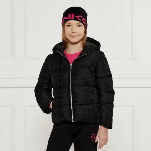 Зимно яке за момиче в черно с цип, покрито с лога Guess