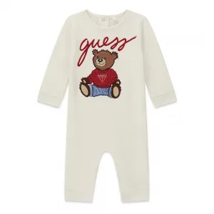 Бял гащеризон за новородено бебе с голямо цветно мече Guess