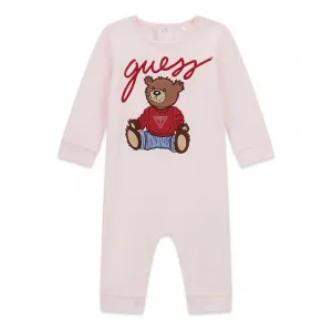 Розов гащеризон за новородено момиче с голямо цветно мече Guess