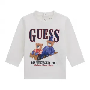 Бяла блуза цветни мечета с шейна за бебе момче Guess