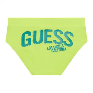 Бански слип за бебе момче в цвят лайм с голям контрастен надпис Guess
