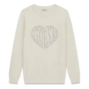 Мек пуловер за момиче в мръсно бяло със сърце от кристали Guess
