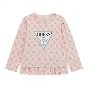 Розова блуза за мини момиче с лога и сребристо лого Guess