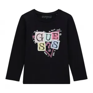 Черна блуза за мини момиче с гумирани цветни букви Guess