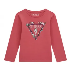 Тъмно розова блуза за мини момиче с цветя и животни Guess