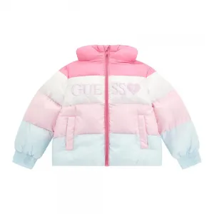 Свежо яке за мини момиче в топли цветове с надпис Guess