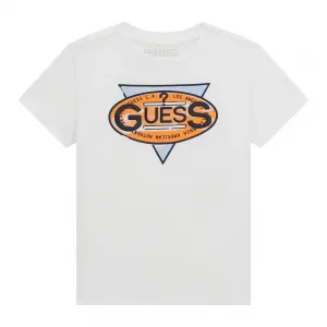 Тениска в бяло за мини момче с оранжево лого Guess