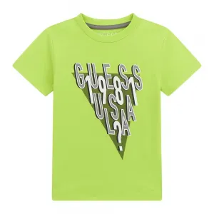Електрикава тениска за мини момче с контрастни надписи Guess