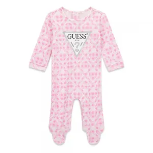 Розов ромпър за новородено момиче с детайли и сребристо лого Guess