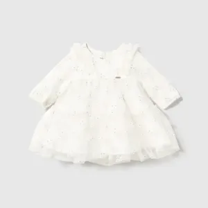 Официална бебешка рокля от тюл Mayoral Newborn с волани и бродерия на цветя