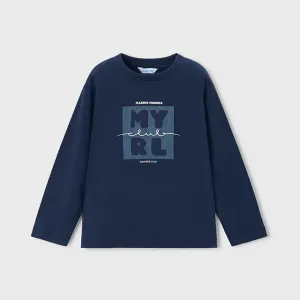 Памучна детска блуза с дълъг ръкав Mayoral – MYRL Club, тъмносиня
