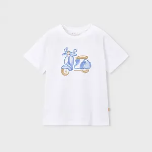 Тениска в бял цвят с къс ръкав веспа с бродерия за мини момче Mayoral