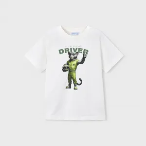 Тениска къс ръкав driver в бял цвят за мини момче Mayoral
