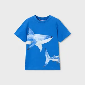 Синя тениска къс ръкав мотив акули за мини момче Mayoral