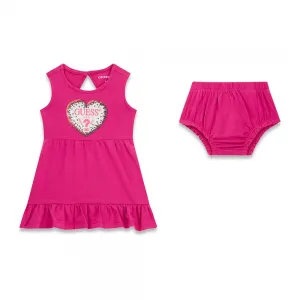 Цикламена памучна рокля за бебе момиче със сърце Guess