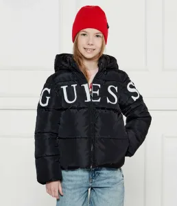 Зимно яке за мини момиче в черен цвят с голям бял надпис Guess