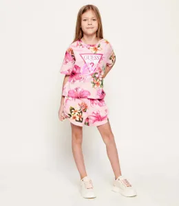 Розови къси памучни панталони за момиче с цветя Guess