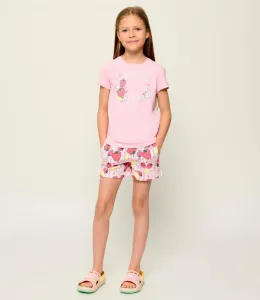 Памучни спортни панталони райе за мини момиче с плодове Guess