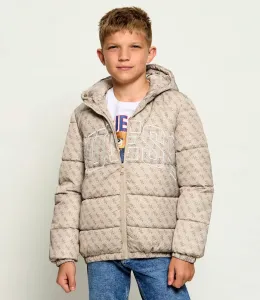 Зимно яке за момче в бежово с лога Guess и голям бял надпис